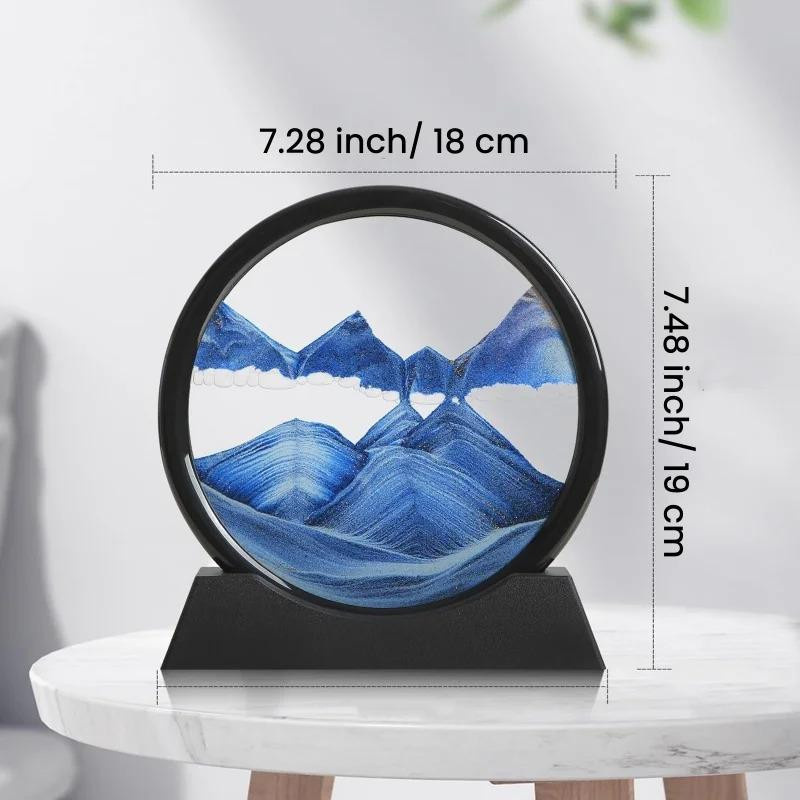 WIKHOSTAR 3D Sanduhr Sandkunst Bild aus Glas in Violett und Blau, Rundes Sandlandschaft Dekogemälde für Tisch und Büro - Bild 3