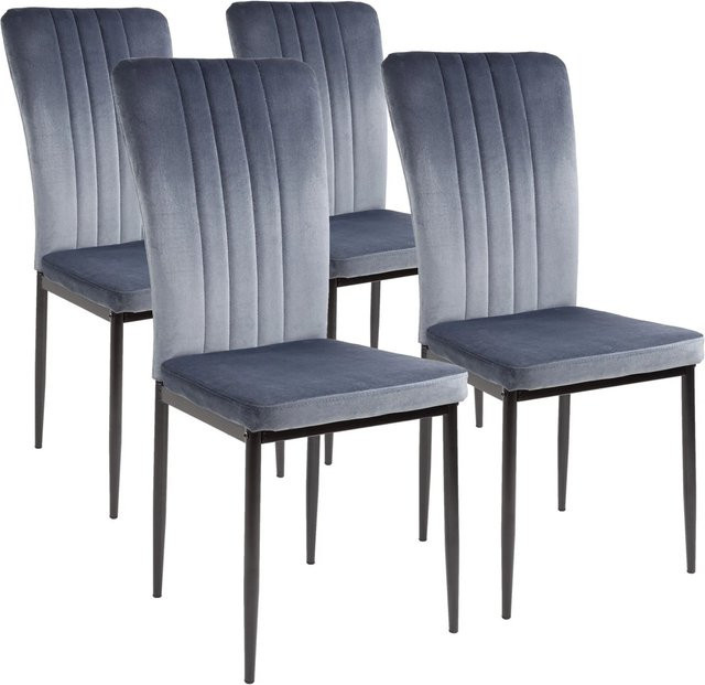 Albatros Esszimmerstühle MODENA 4er Set, Grau, Samt-Bezug, Vintage Design, B/T/H: 46 x 40 x 120 cm - Bild 1