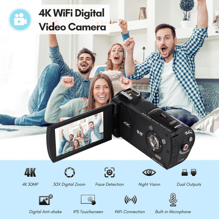 ORDRO HDR-AX10 4K Digitale Videokamera mit WiFi, 30MP Camcorder und 3,5 Zoll IPS Touch Panel in Schwarz - Bild 4