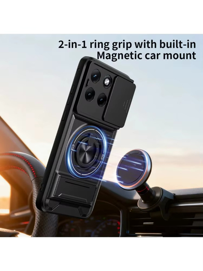 Motorola Schutzhülle aus PC und TPU mit magnetischem Ringhalter und Schiebeobjektivabdeckung für Moto Edge 70 Ultra in Schwarz - Bild 6