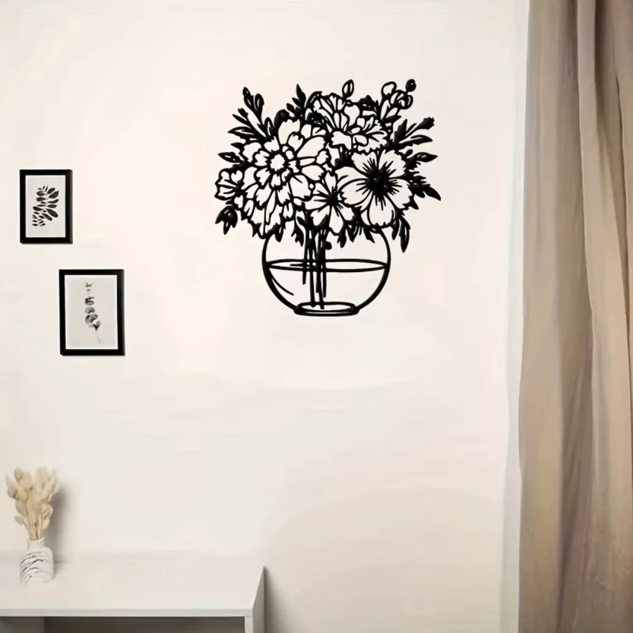 Moderne Metall-Wandkunst CIFBUY mit floralem 3D-Blumen-Design in Schwarz - Bild 2