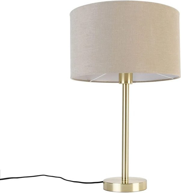 QAZQA Simplo Tischlampe aus Messing mit Stoffschirm in Braun und Beige, Höhe: 35 cm - Bild 1