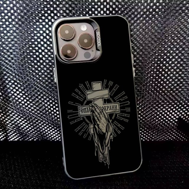 Handyhülle mit Orthodoxem Kreuz Icon für Apple iPhone in Schwarz Matt mit Anti-Fall Schutz - Bild 1