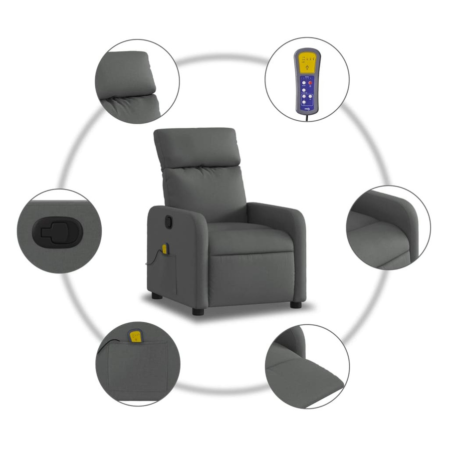 vidaXL Schlafsofa mit Massagefunktion in Dunkelgrau mit Stoffbezug und Armlehnen, B/T/H: 189,0 x 89,5 x 66,0 cm - Bild 3