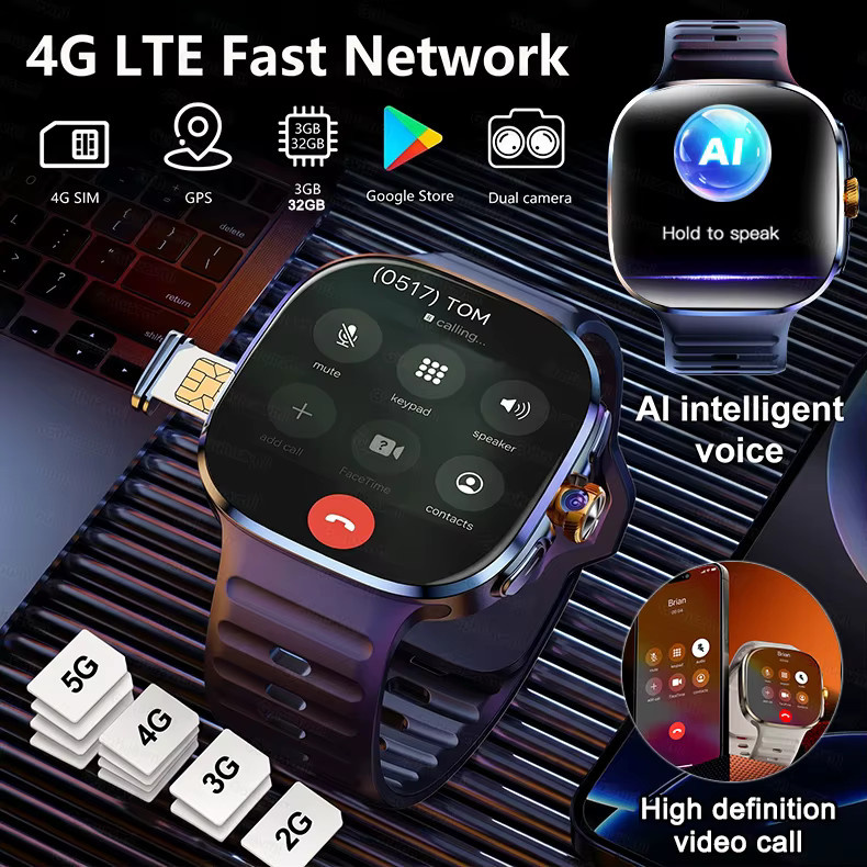 MAVHX Smartwatch mit AMOLED Display, 5G/4G Full Network, GPS, WIFI und drehbarer Kamera, kompatibel mit iOS, in Gold oder Schwarz - Bild 3