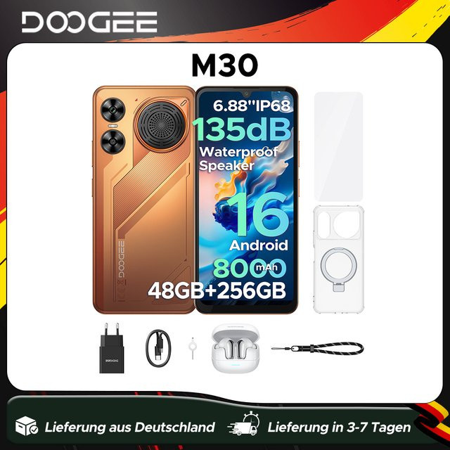 DOOGEE M30 Smartphone Silver mit 6,88 Zoll Bildschirm, 256GB ROM, 48GB RAM, 8000mAh Akku, Android 16, UNISOC T7280 und NFC - Bild 1
