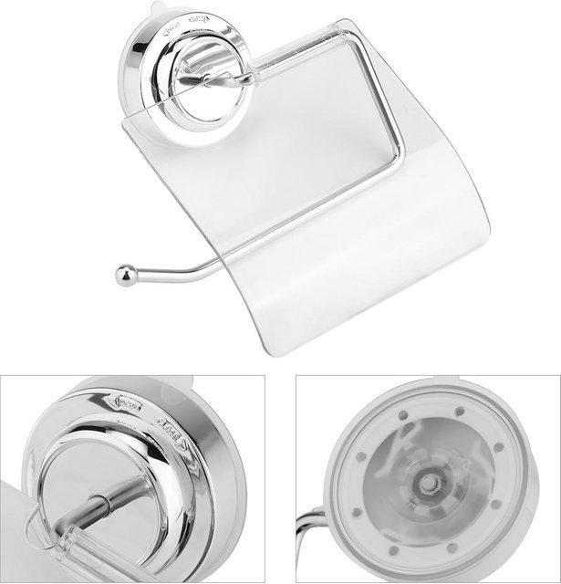 mfySpace Toilettenpapierhalter aus Edelstahl und Kunststoff in Silber mit Saugfußmontage für Badezimmer und Hotel - Bild 1