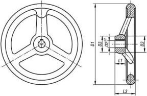 KIPP Handrad DIN 950 aus Aluminium mit Passbohrung 34H7, Durchmesser 500 mm - Bild 1