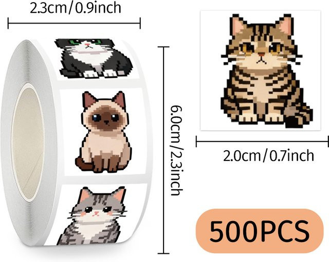GOGOTU Katzen-Aufkleber, Pixel-Style, 500 Stück - Bild 1