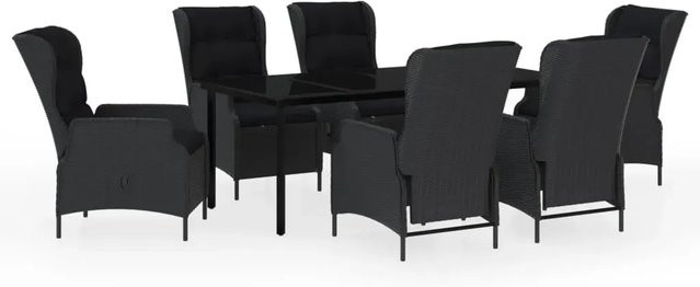 vidaXL 7-teilige Garten-Essgruppe aus PE-Rattan und Glas in Dunkelgrau - Bild 1