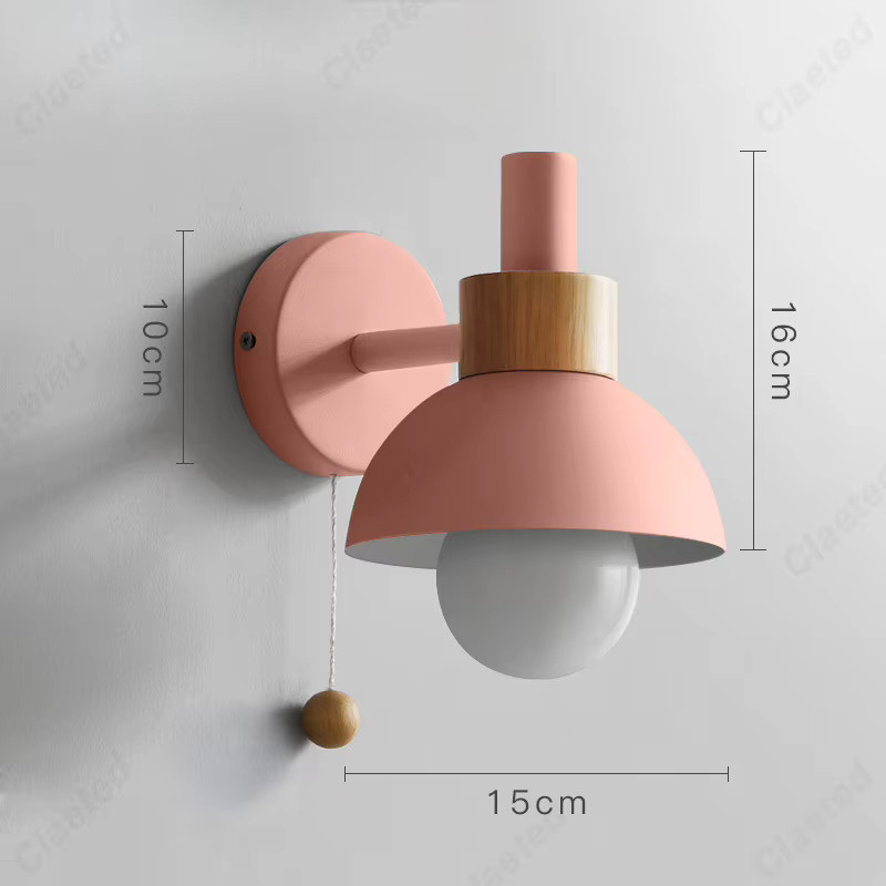 Claeted Minimalistische LED-Wandleuchte mit E27-Fassung in Gelb und Holz-Design für Schlafzimmer, Wohnzimmer und Flur, B/T/H: 16,0 x 15,0 x 3,0 cm - Bild 3