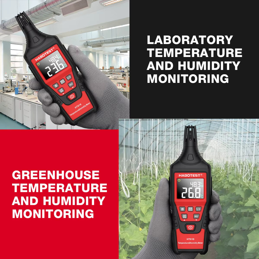 HABOTEST HT618 Digitales Psychrometer Thermometer Hygrometer mit Hintergrundbeleuchtung in Schwarz zur Messung von Temperatur, Feuchtigkeit und Taupunkt - Bild 3