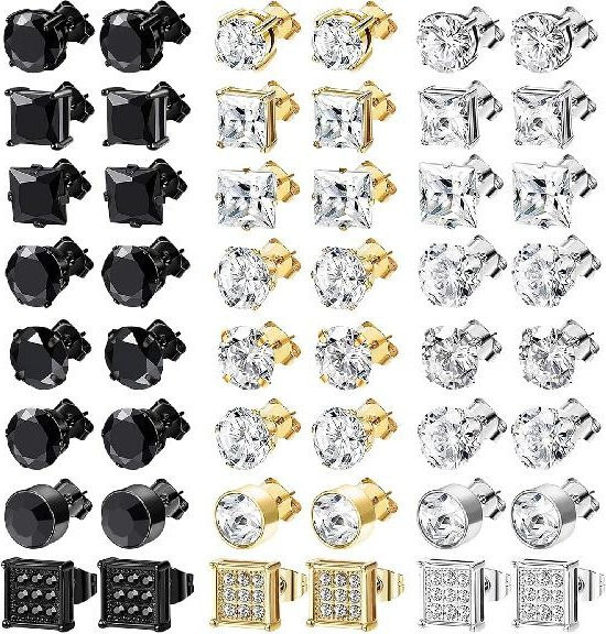 NEWITIN Ohrringe Edelstahl, Zirkonia, Unisex, grau - Bild 1