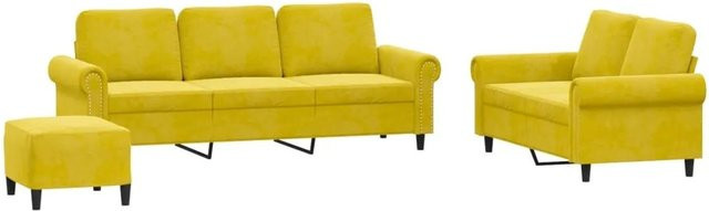 vidaXL 3-teilige Sofagarnitur aus Samt in Gelb mit 3-Sitzer-Sofa, 2-Sitzer-Sofa und Fußhocker - Bild 1