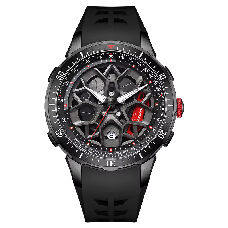 HANBORO Armbanduhr Automatik, Edelstahl, Kautschuk, Schwarz, Herren - Bild 2