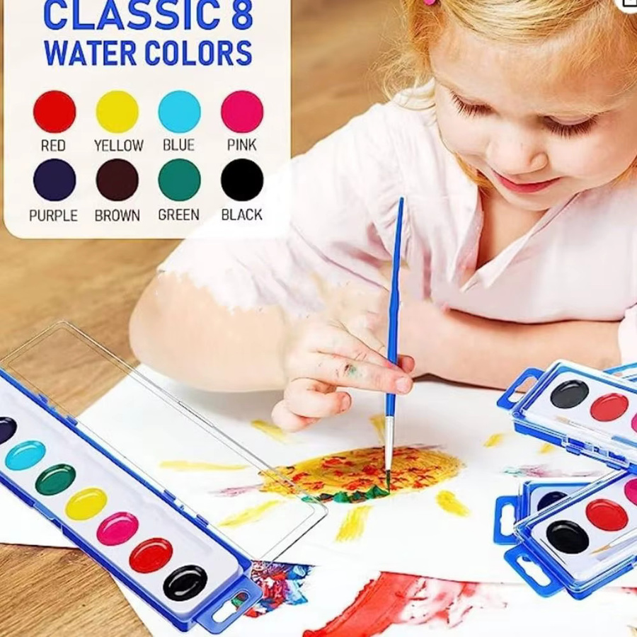 Waschbares Aquarellfarben-Set mit Wasserpinsel und Palette in Multicolour für Kinder - Bild 2