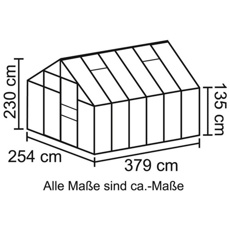 VITAVIA Gewächshaus Merkur mit 9,9 m² Grundfläche, silberfarben, aus Aluminium und Polycarbonat mit Schiebetür, Regenrinne und 2 Dachfenstern - Bild 2