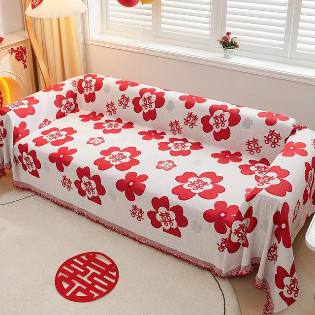 Super Six Sofabezug aus Chenille in Rot mit floralem Muster, universell und rutschfest, B/T: 180 x 130 cm - Bild 1
