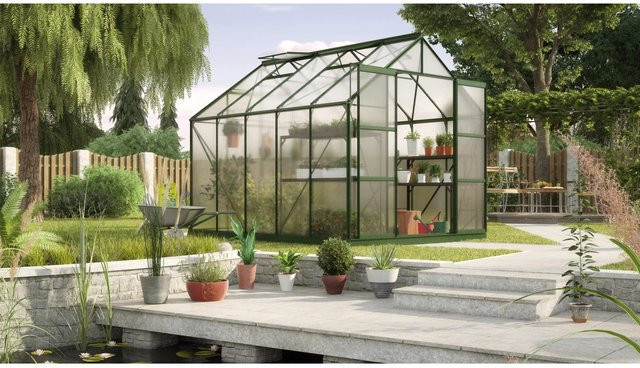 Vitavia Gewächshaus Uranus 8300 in Smaragd mit Fundament und Regenrinnen, 8,3 m² mit Aluminiumrahmen und Polycarbonat-Hohlkammerplatten - Bild 1