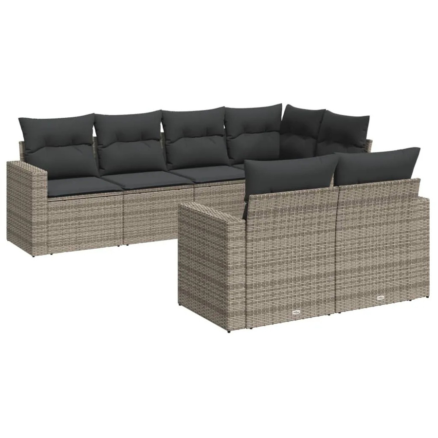 vidaXL 7-teilige Garten-Sofagarnitur aus Poly-Rattan mit Kissen in Grau - Bild 2