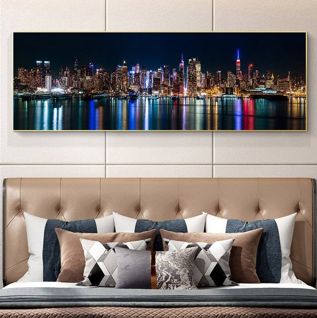 TPFLiving Poster Leinwand New York Skyline bei Nacht Modell W2122, Mehrfarbig, Breite: 70 cm, Höhe: 210 cm - Bild 1