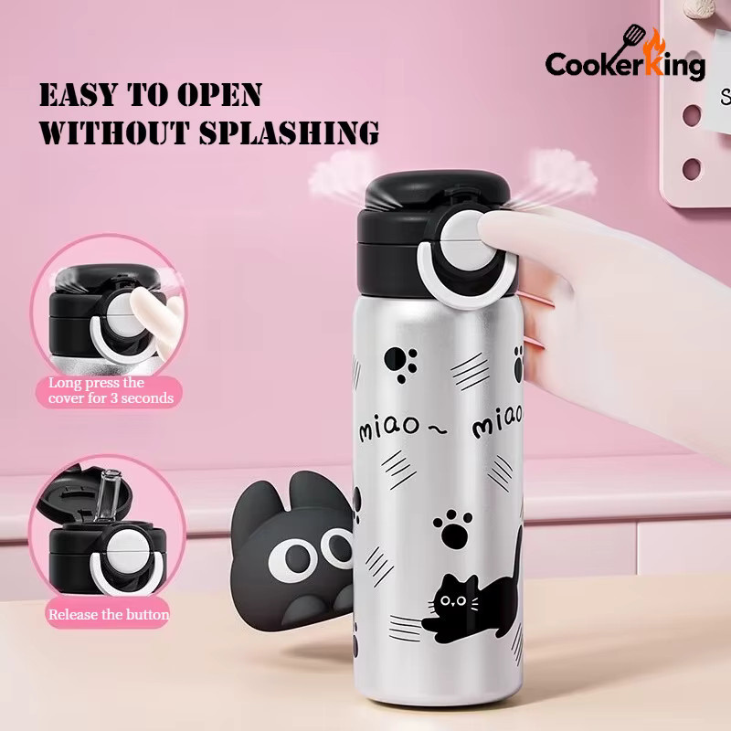 COOKER KING Thermosbecher für Katzen aus 316 Edelstahl und PP mit Auspuffknopf, 550 ml, Blau und Gelb - Bild 2