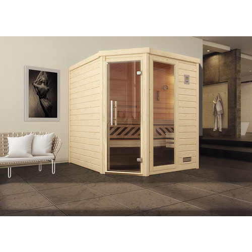 WEKA Ecksauna Turku 2 in Beige mit Glastür und Fenstern B/H/T: 195 x 205 x 195 cm - Bild 4