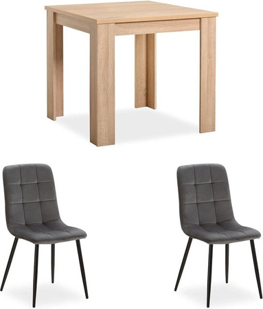Homestyle4u Essgruppe aus Holz mit 2 Samt Polsterstühlen in Natur und Grau