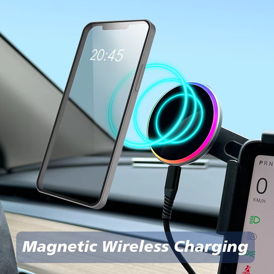 TEKSY Magnetische Auto-Handyhalterung mit 15W und 25W Qi2.2 kabellosem Ladegerät kompatibel mit MagSafe für Tesla Model Y und Model 3 Juniper in Schwarz - Bild 4