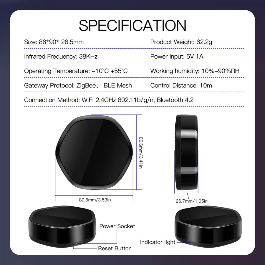 Tuya Smart Home 2-in-1 Wireless Multifunktions-Gateway mit BLE Mesh und ZigBee sowie 38K IR-Fernbedienung in Schwarz, kompatibel mit Alexa und Google Home - Bild 5