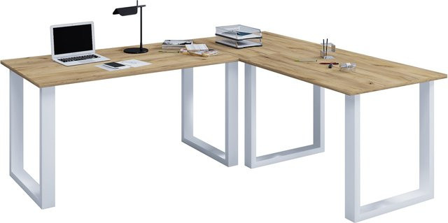 VCM Eckschreibtisch Lona U in Braun, L-Form Schreibtisch aus Holz und Metall, B/T/H: 220 x 80 x 76 cm - Bild 1