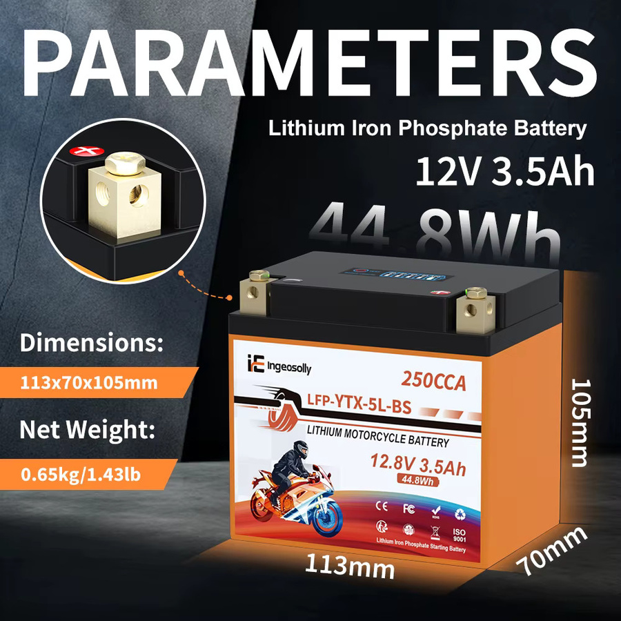 Ingeosolly 5L-BS 12V 3,5Ah LiFePO4 Motorradbatterie mit BMS und Spannungsanzeige für ATV, Roller, Yamaha, Honda und Suzuki, CCA 250A - Bild 6