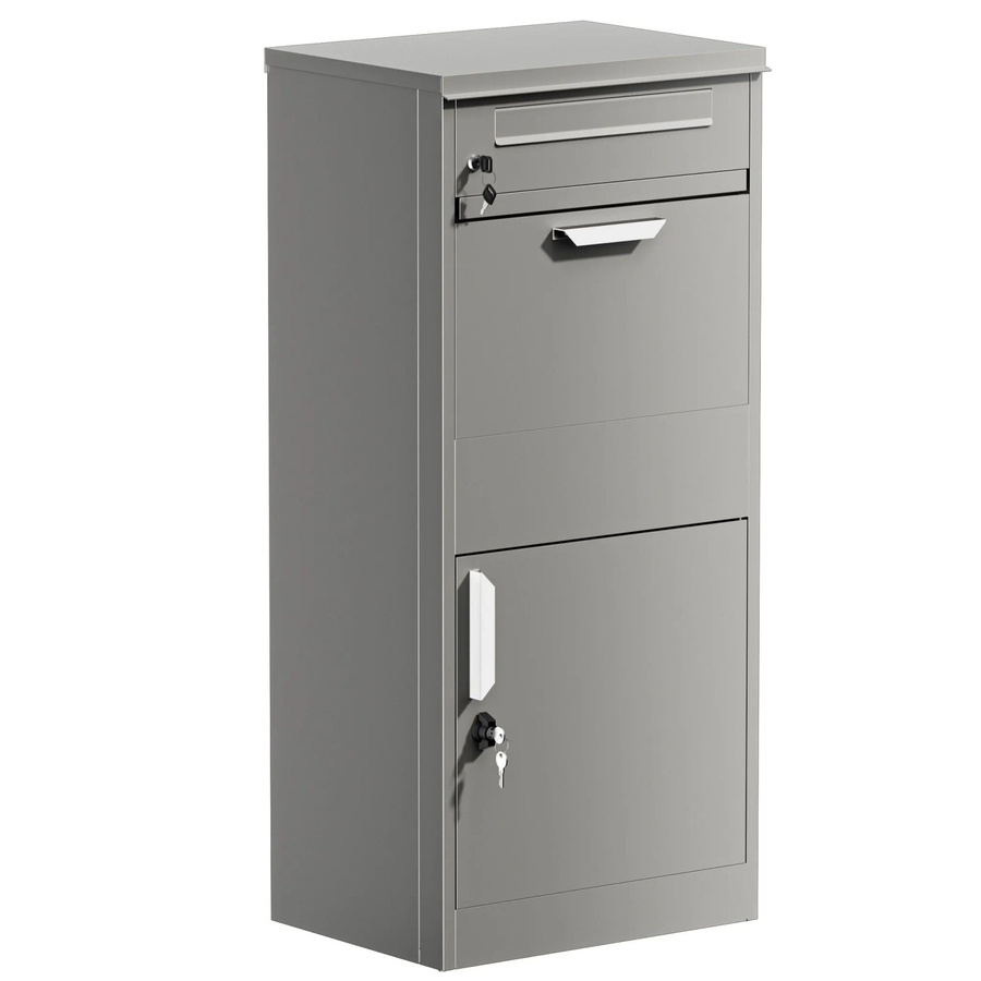 Wiltec Paketkasten Standbriefkasten aus Stahl in Grau, B/T/H: 50 x 37 x 11 cm - Bild 2