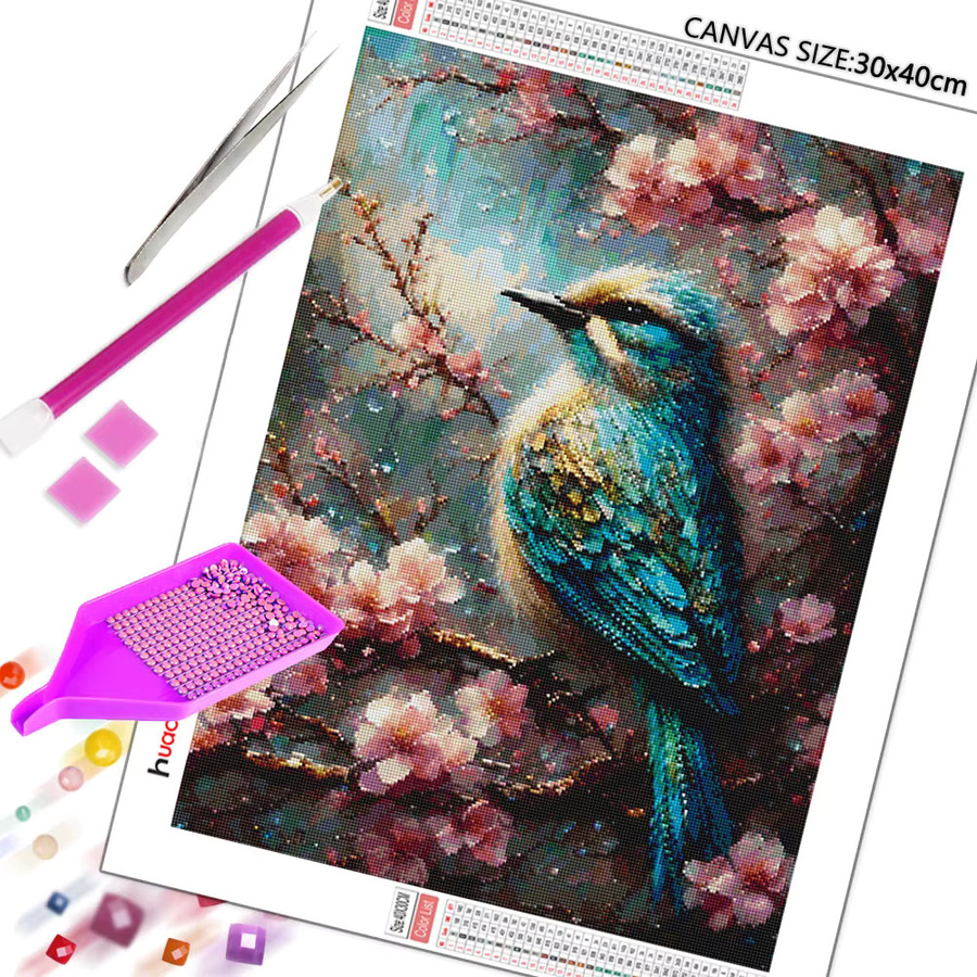 Huacan Diamant-Stickerei Set mit Vogel und Pflaumenblüte, Mehrfarbig, B/H: 30 x 20 cm - Bild 2