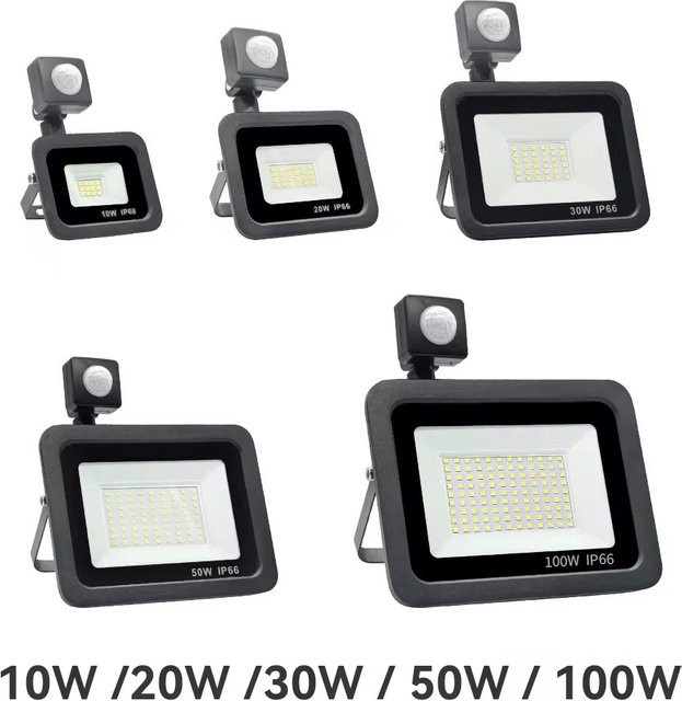 Adiodo LED Flutlicht mit PIR Bewegungssensor, wasserdichter Outdoor LED Strahler für Garten und Straße, Schwarz - Bild 1