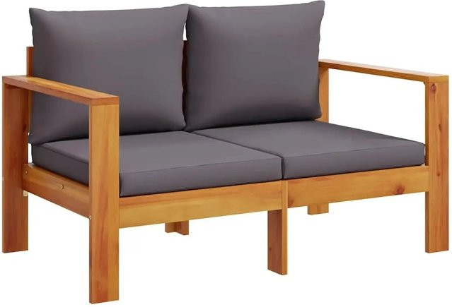 vidaXL Gartensofa 2-Sitzer aus Akazien-Massivholz mit Kissen in Dunkelgrau, B/T/H: 122 x 64 x 68 cm - Bild 1