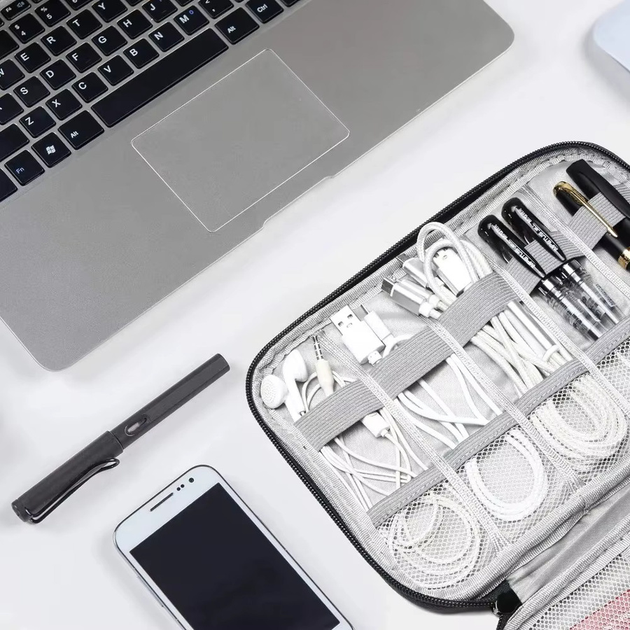 Aufbewahrungstasche in Grau für USB-Ladegeräte, Datenkabel, Powerbanks und Elektronik-Zubehör - Bild 3
