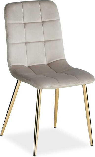 Homestyle4u Esszimmerstuhl 2218 aus Samt in Beige und Gold mit gesteppter Polsterung und Metallgestell - Bild 1
