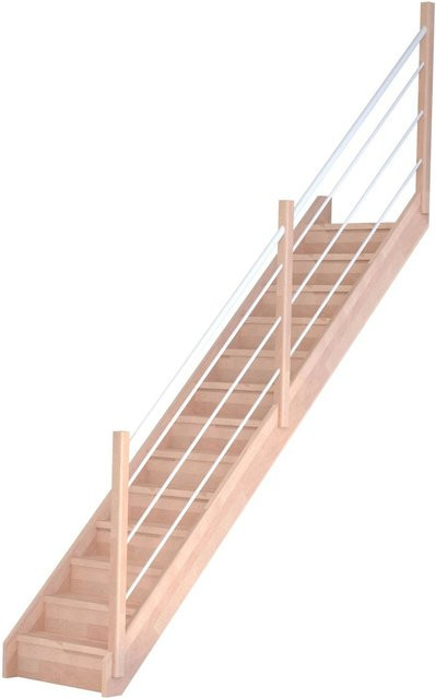 StarWood Treppe Mykonos Pro aus Buche mit Setzstufe und Geländer aus Holz und Edelstahl in Weiß, Braun und Silber, Breite: 90 cm - Bild 1