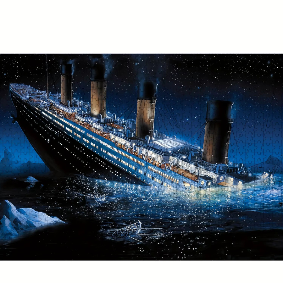 Titanic Sinking Puzzle, Nachtszene mit Eisberg und Sternenhimmel, 1000/500 Stück - Bild 3