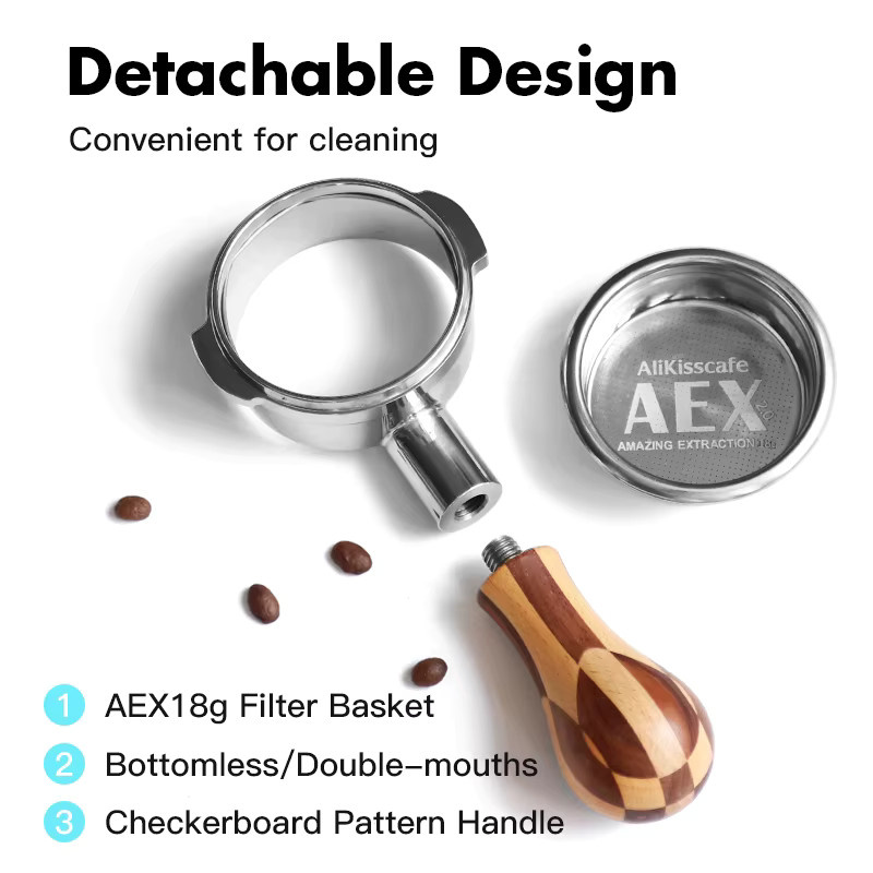 ALIKISSCAFE Bodenloser Siebträger 58mm für E61 Gaggia Nuova Hibrew H10a und Breville 9er Serie Espresso Zubehör - Bild 2