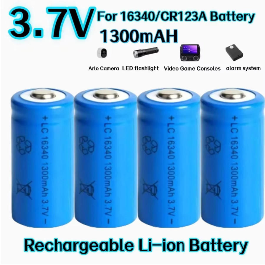 GaiaRay Wiederaufladbares 16340 CR123A Li-Ion Akku-Set mit 1300 mAh und blauem 4-Slot LCD Ladegerät - Bild 2
