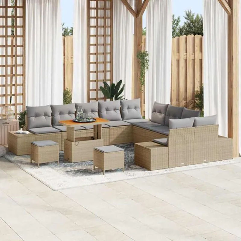 Vidaxl Garten-Sofa-Set aus Poly-Rattan mit 13 Kissen in Beige, modern gestaltet - Bild 1