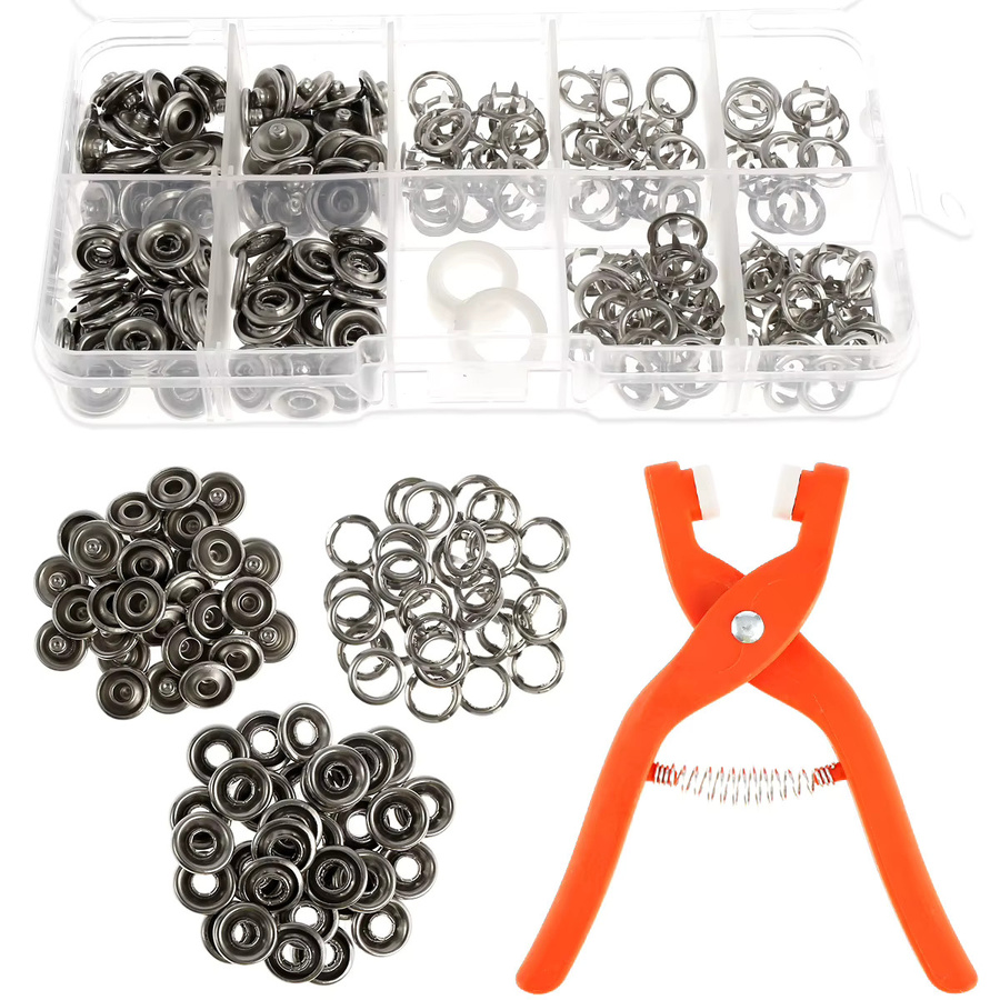 200-teiliges Metall-Druckknopf-Set inklusive manueller Zange für DIY-Projekte an Kleidung, Hüten und Taschen - Bild 5