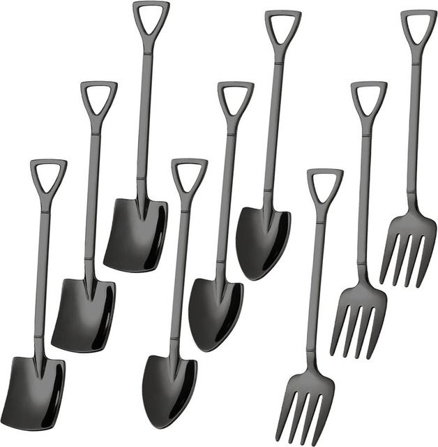 9-teiliges Set aus Edelstahl Dessertbesteck mit Spateln, Gabeln und Löffeln in Schwarz Matt von RW-Home Decoration - Bild 1