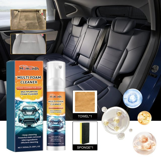 Homonth Mehrzweck-Schaumreiniger ohne Spülung zur Tiefenreinigung und Fleckenentfernung für Auto-Innenraum, Kunststoff, Leder und Sofas, 100 ml - Bild 1