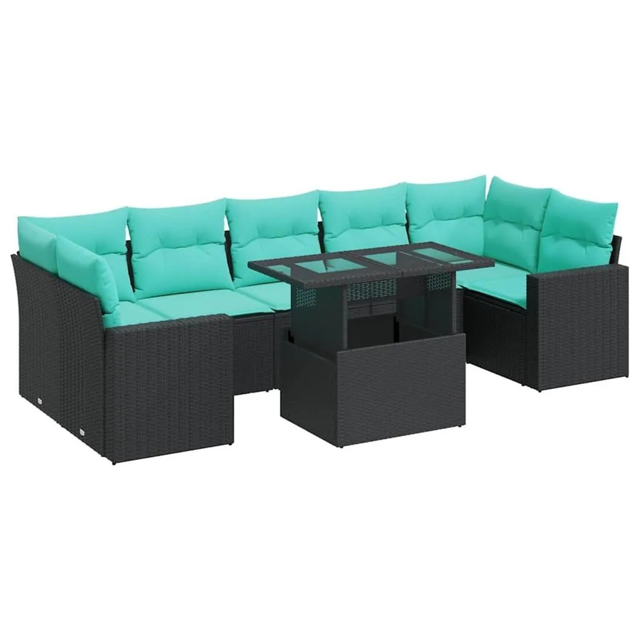 vidaXL 8-teilige Garten-Sofagarnitur aus Poly-Rattan mit Kissen in Schwarz - Bild 2