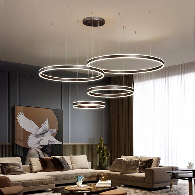 Gbbmade Pendelleuchte Kaffe Moderne Ringe Deckenleuchte für Esszimmer und Wohnzimmer - Bild 1