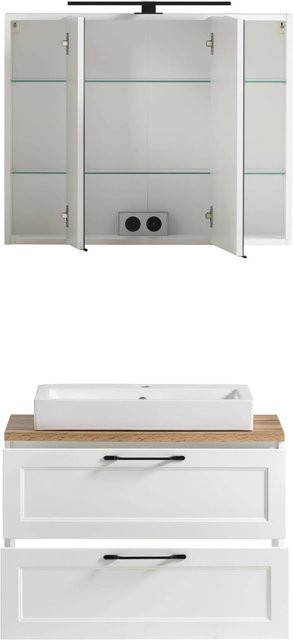 Held Möbel Waschtisch-Set Padua 2-tlg. in Matt Weiß mit Aufsatzbecken und Spiegelschrank, Breite: 80 cm - Bild 1