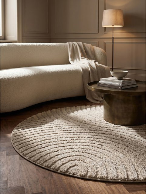 Kadima Design Hochflorteppich Organische Bögen mit 3D-Effekt in Beige, quadratisch, Waschbar, B/T: 80 x 80 cm - Bild 1